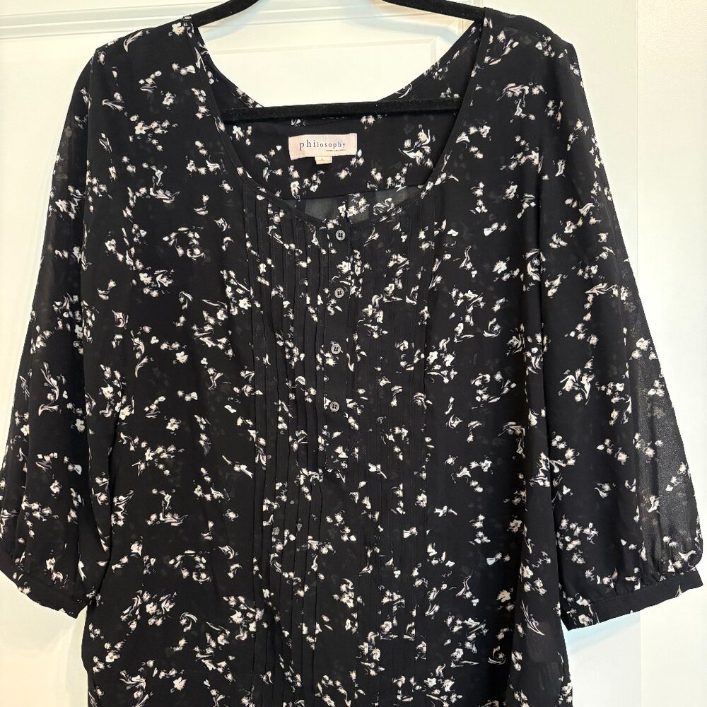 Philosophy size large sheer black print top